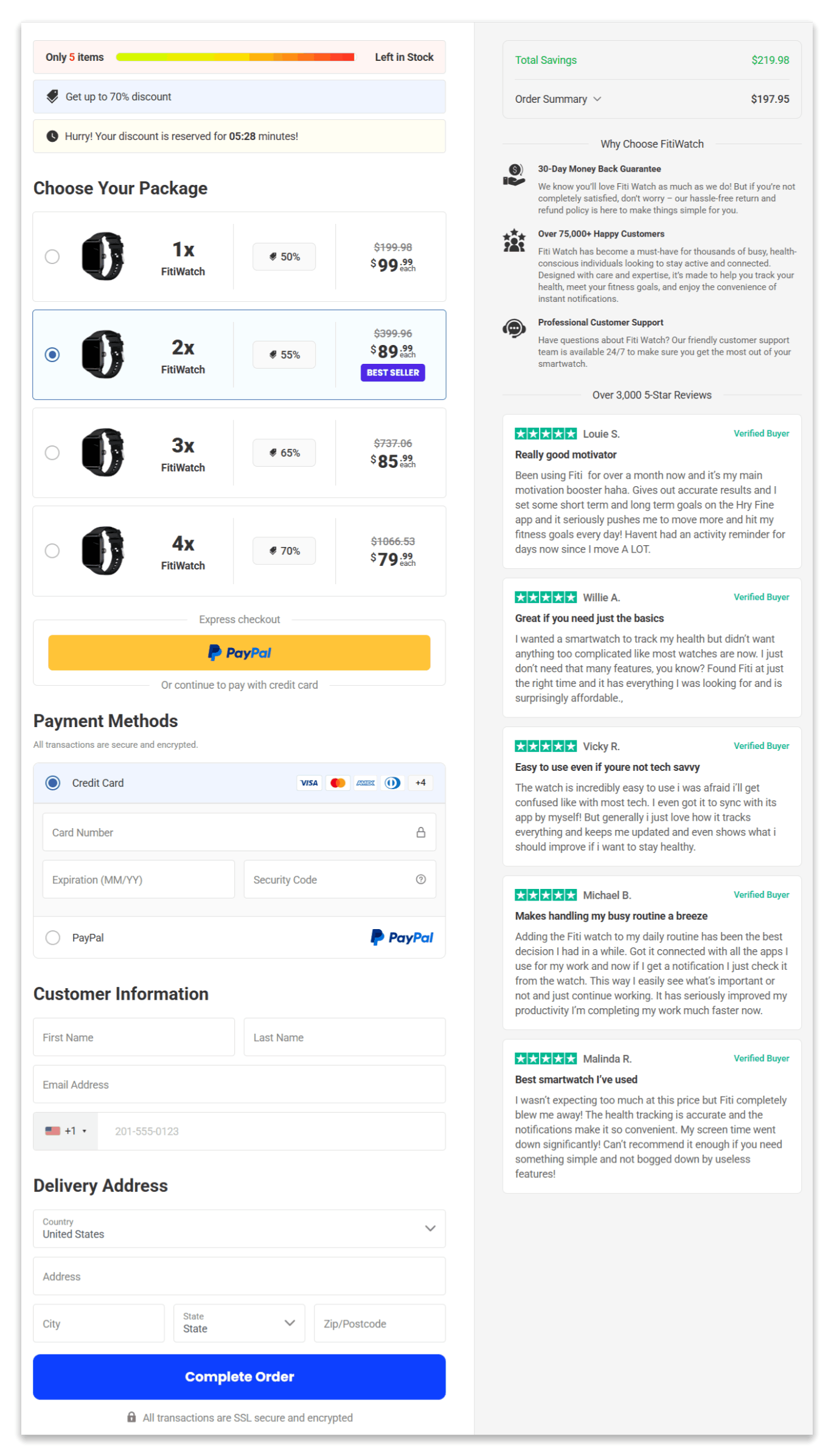 FitiWatch Smartwatch secure checkout page
